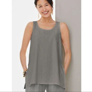 NEW Artful Home Go Lightly Maia A-Line 100% Linen Wide Gray Tank